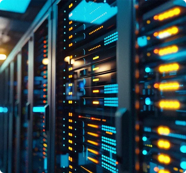 A close up image of a server room